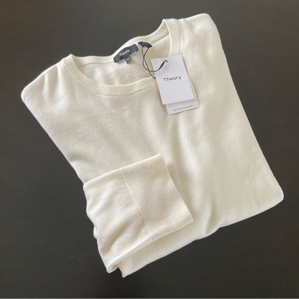 Theory Riland Crewneck Sweater Merino Wool mens size XXL Cream NWT